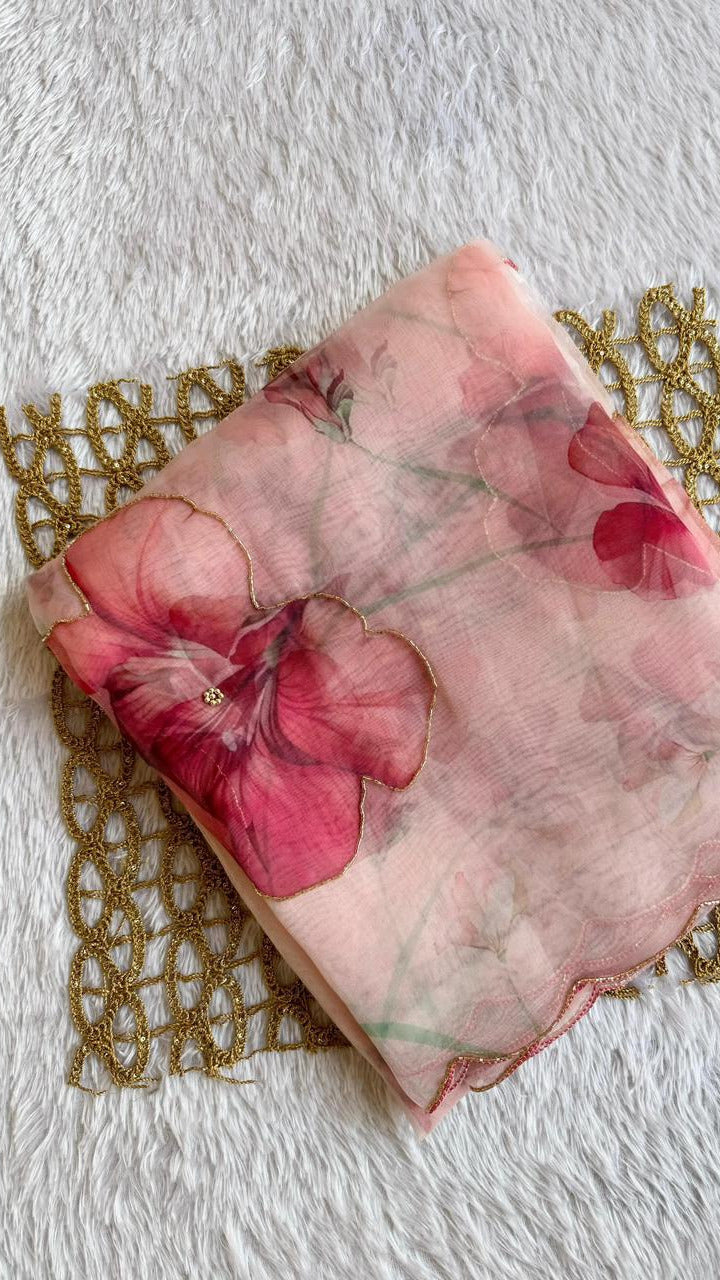 Rose Mist Floral Organza Saree SD-1030