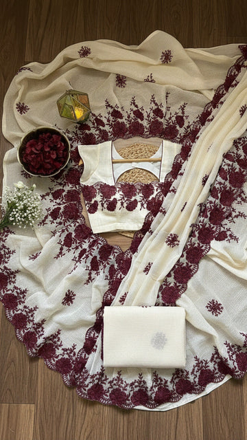 Royal Bloom Border Embroidered Saree SD-1036