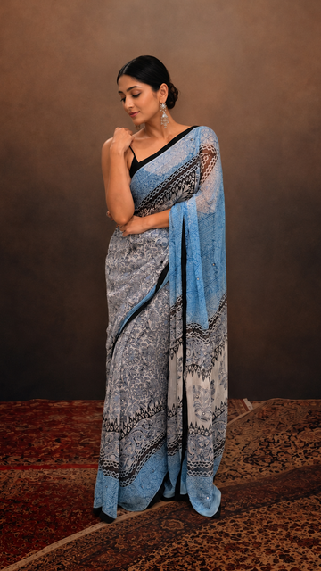 Blue Mirage Designer Printed Georgette Saree S33