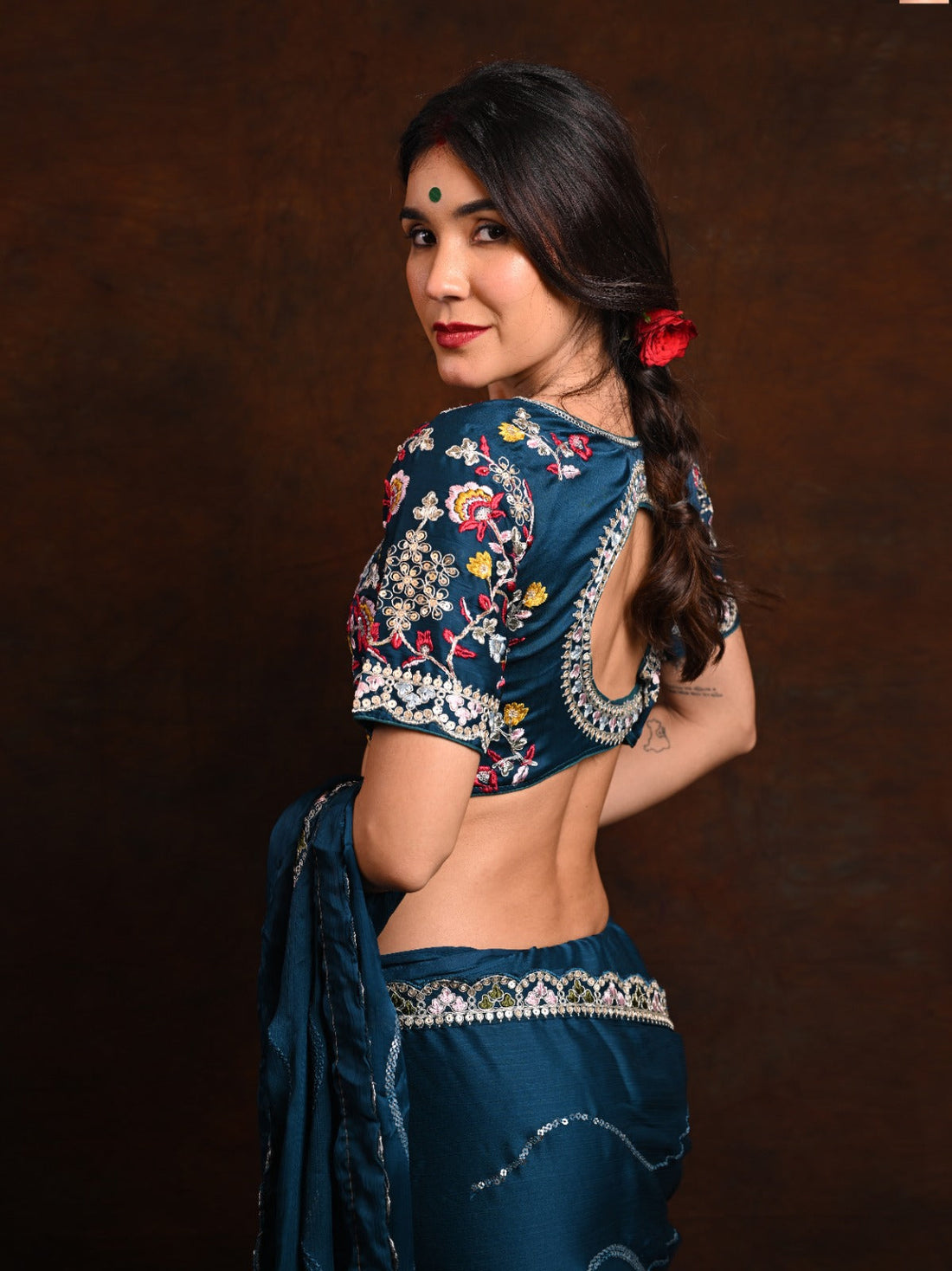 Pure Satin Georgette Designer Saree with Multi Color Sequnce Codding Work Blouse S2013