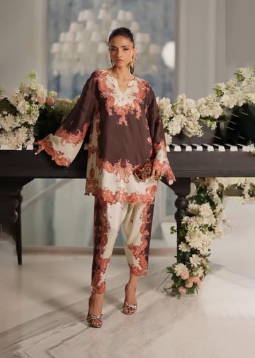 Brown & Cream Paisley Print Co-ord Set – Elegant Rayon Ensemble D6306