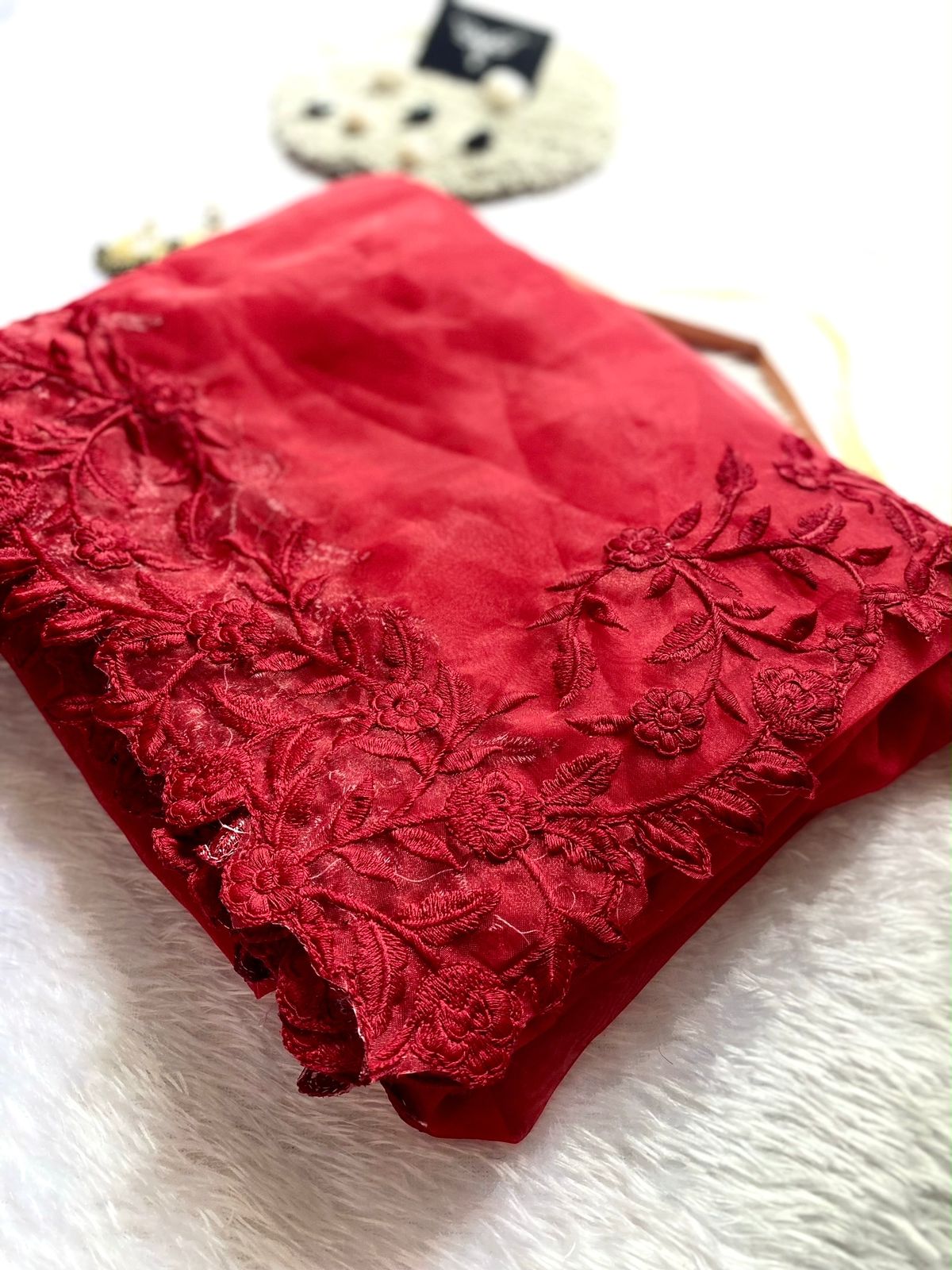 Pure Organza Silk with Multicolor Chikankari & Scallop Cutwork Detailing VT635