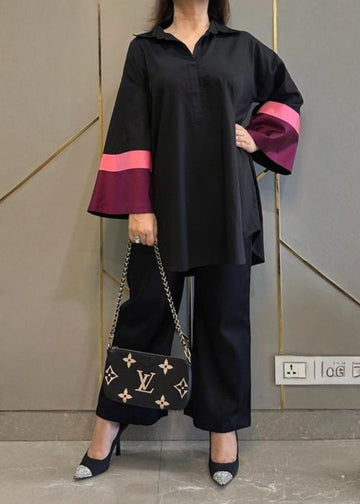 Black Farshi Suit Set With Pink and Marrom Sleeve for Women D6227