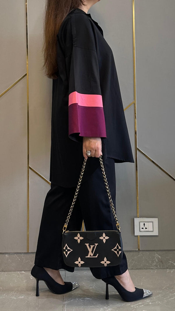 Black Farshi Suit Set With Pink and Marrom Sleeve for Women D6227