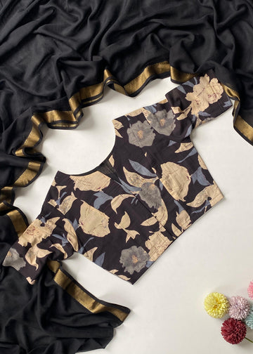 Elegant Black Pure Mul Cotton Saree with Jacquard Border S2501