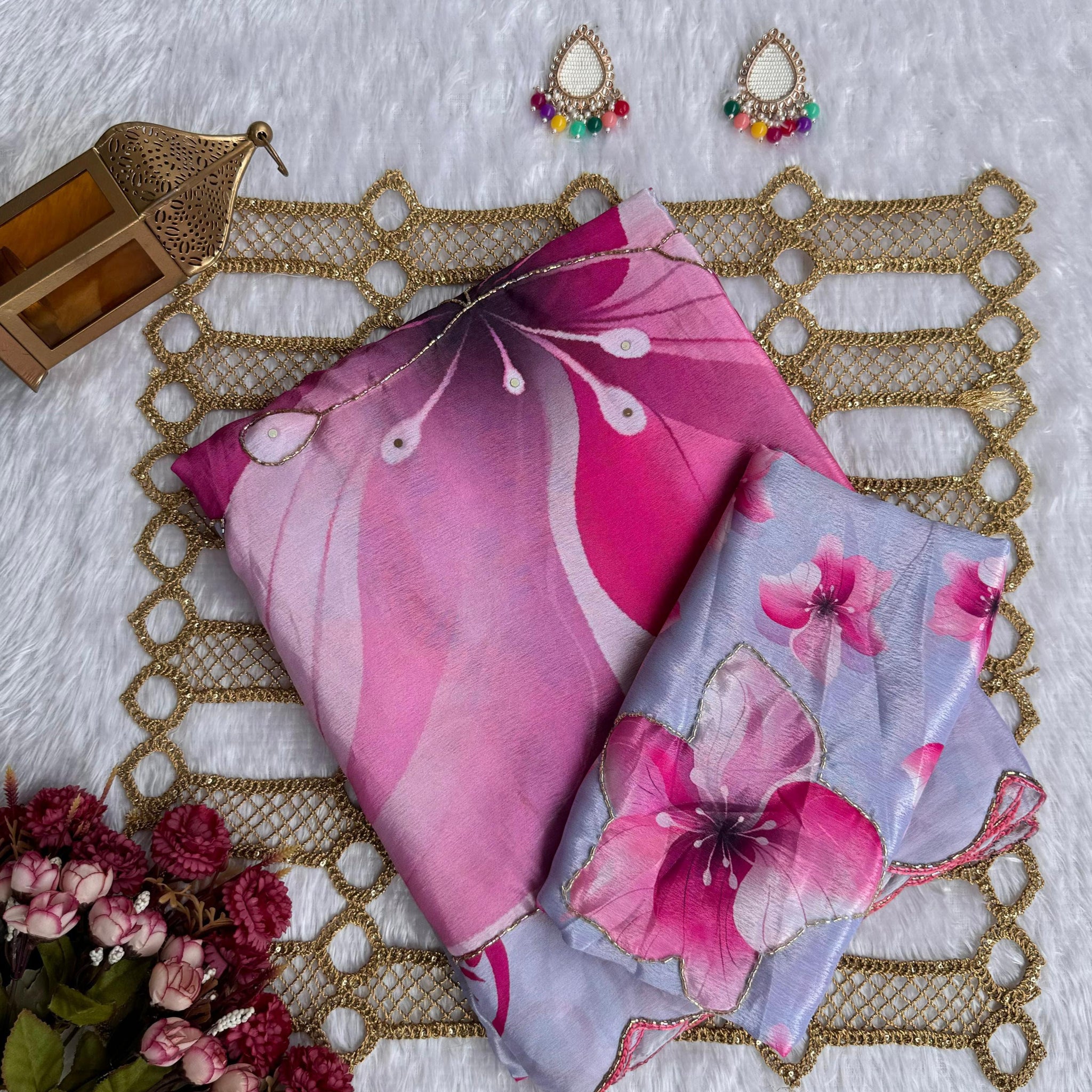 Elegant Chinnon Silk Saree with Digital Print & Blouse S2351