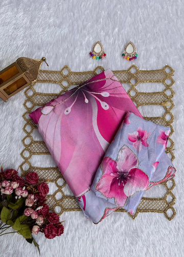 Elegant Chinnon Silk Saree with Digital Print & Blouse S2351