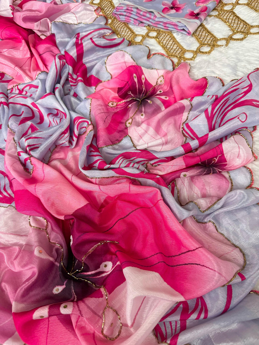 Elegant Chinnon Silk Saree with Digital Print & Blouse S2351