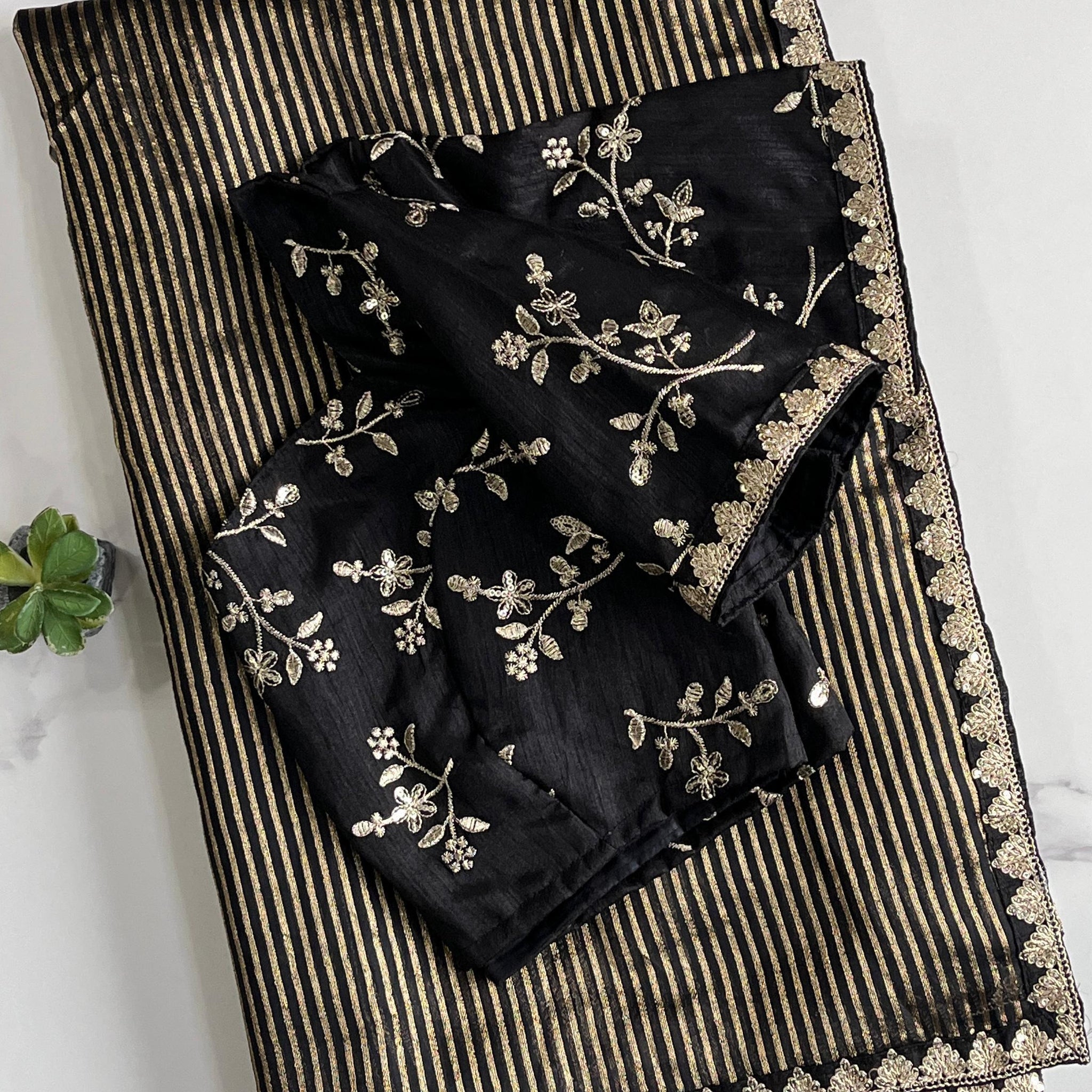 Elegant Organza Tissue Saree with Weaving Stripes & Sequin Embroidery Border S2518