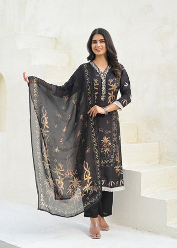 Elegant Pure Muslin Digital Printed Suit Set with Chiffon Dupatta D6265