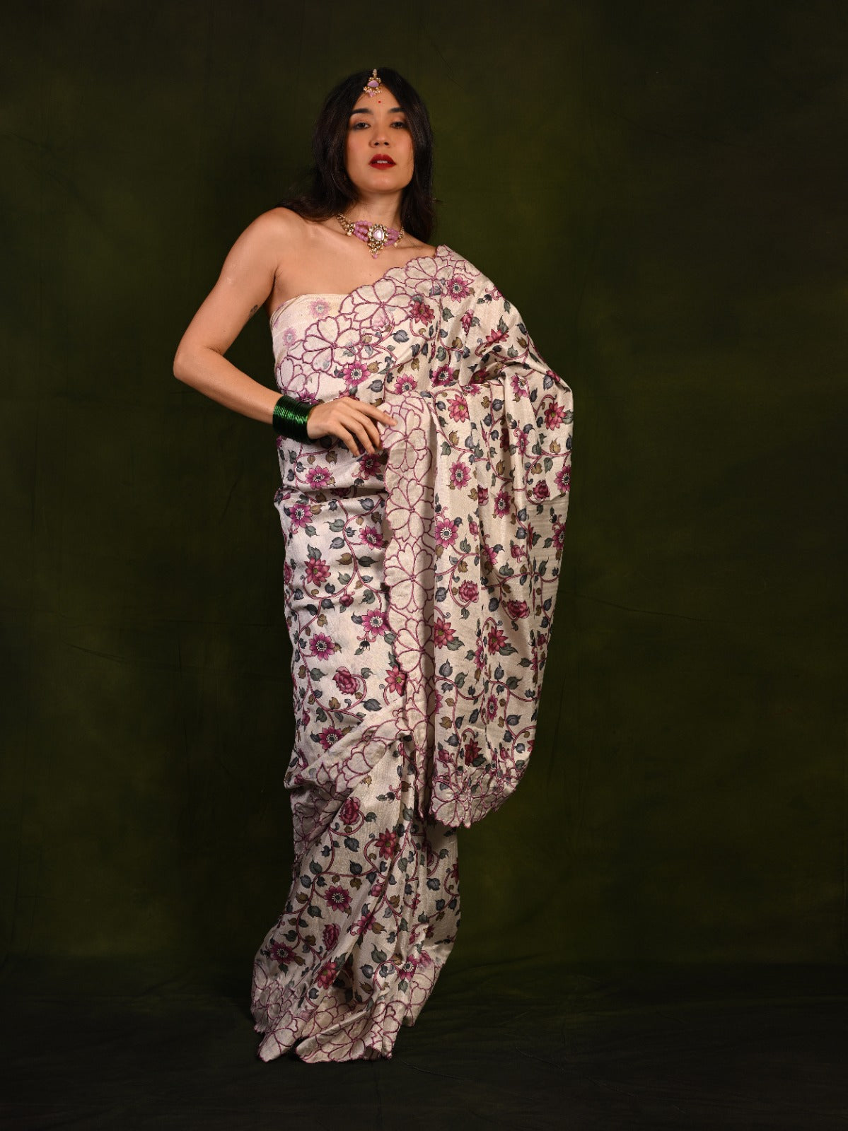 Elegant Tussar Silk Saree with Digital Print and Embroidered Cutwork S2017