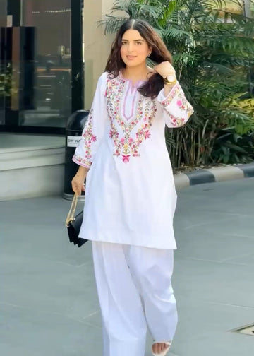 legance in White – Premium Jam Cotton Embroidered Co-ord Set D6244