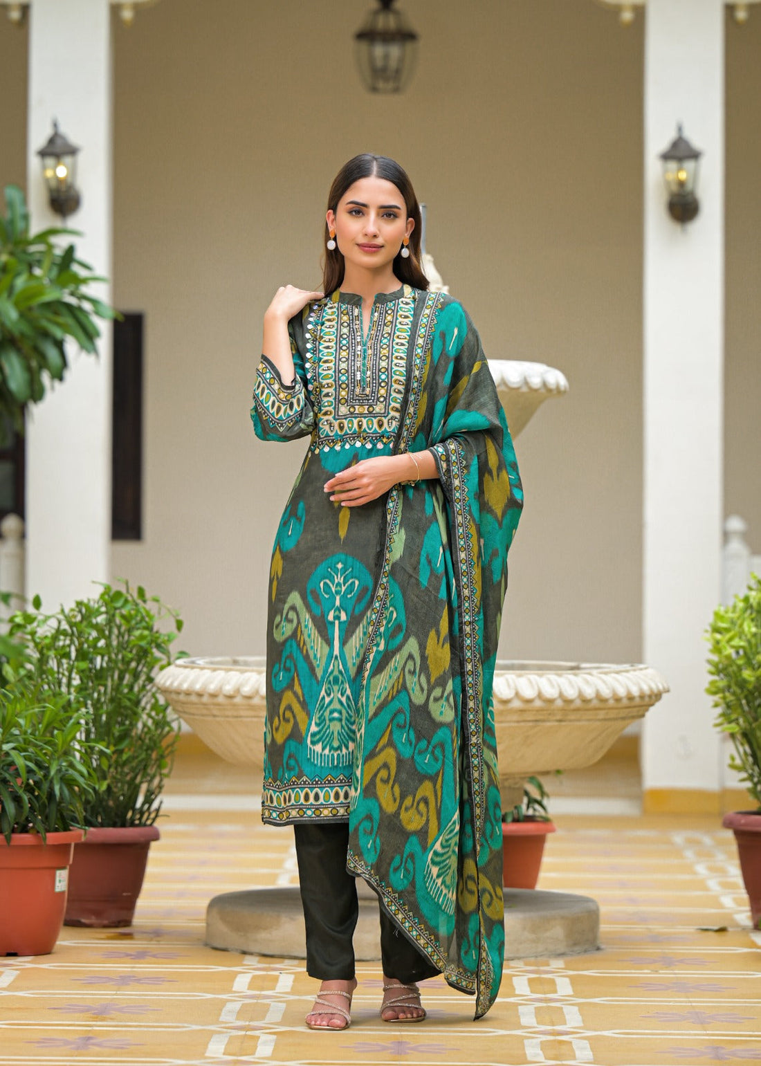 Ethereal Pure Muslin Digital Print Suit Set with Graceful Chiffon Dupatta – D6266