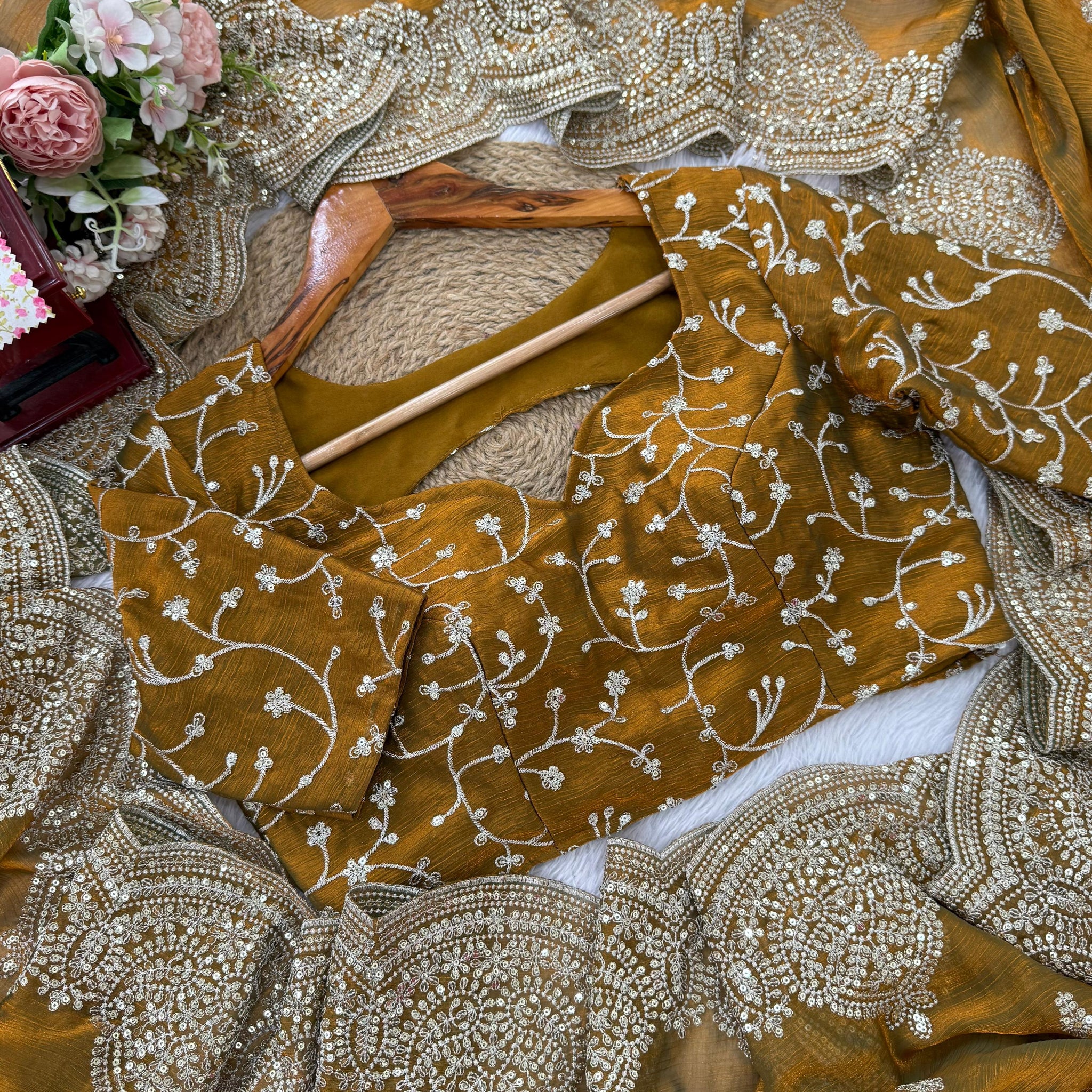 Fendi Chiffon Saree with Thread & Sequins Embroidery S2519