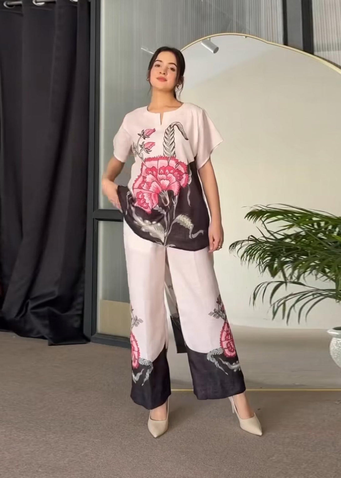 Floral Printed Dual Color Party wear Co-ord Set D6203