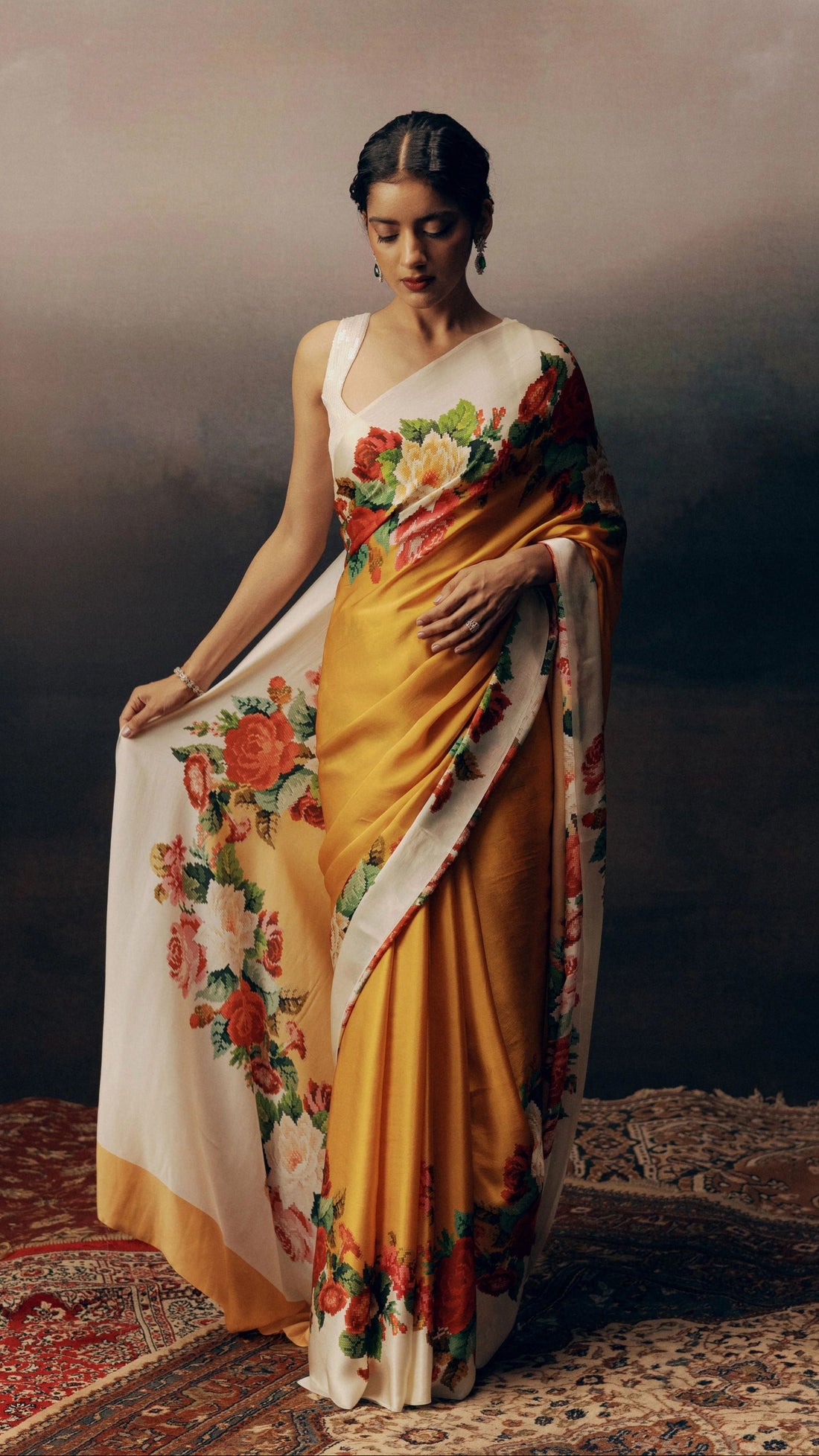 Floral Printed Rich Silk Saree with Contrast Border S4