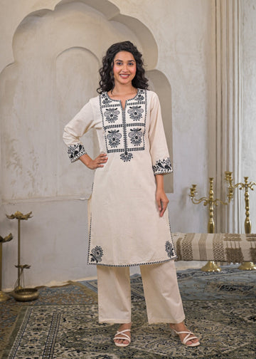 Graceful Flex Cotton Embroidered Co-ord Set – Comfort in Style D6263