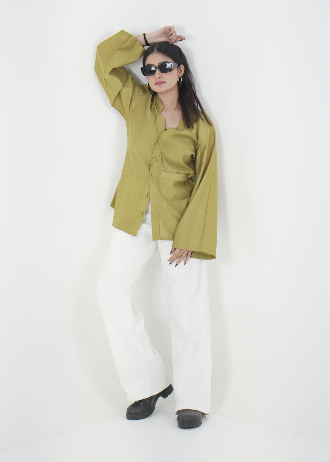 Olive Green Casual Shirt with Front Pocket D6294