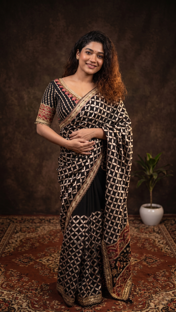 Party Wear Soft Chinon Silk Saree with Floral Print & Mirror Work RV-S29