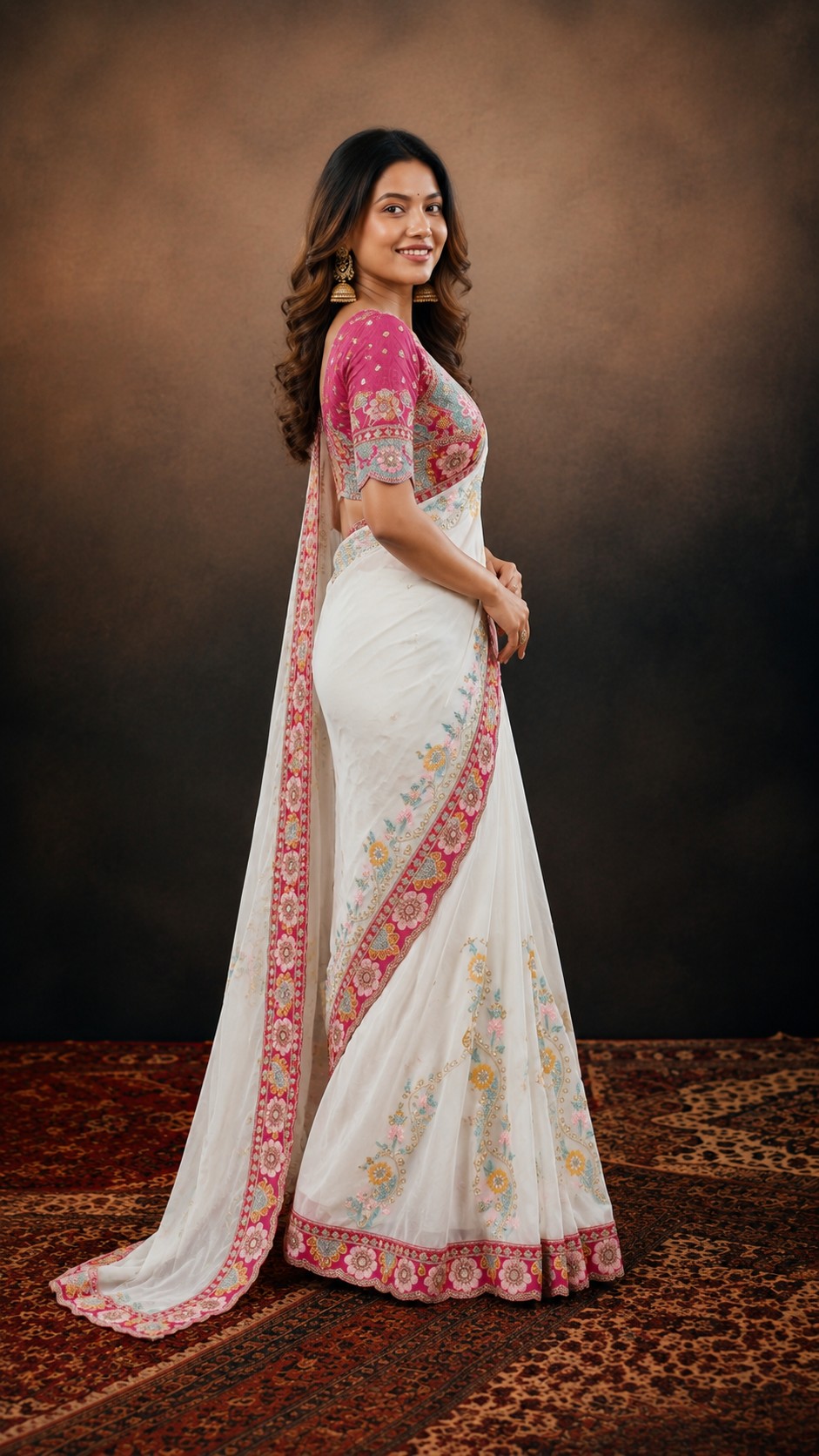 Party Wear White Rangoli Silk Saree with Multicolor Thread Embroidery and Sequins Work RV-S24