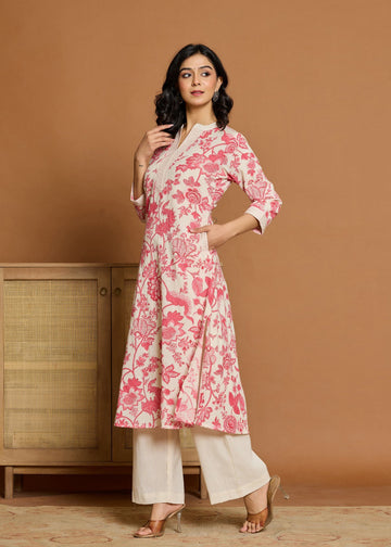 Pink Floral Textured Pure Cotton Co-ord Set D6249