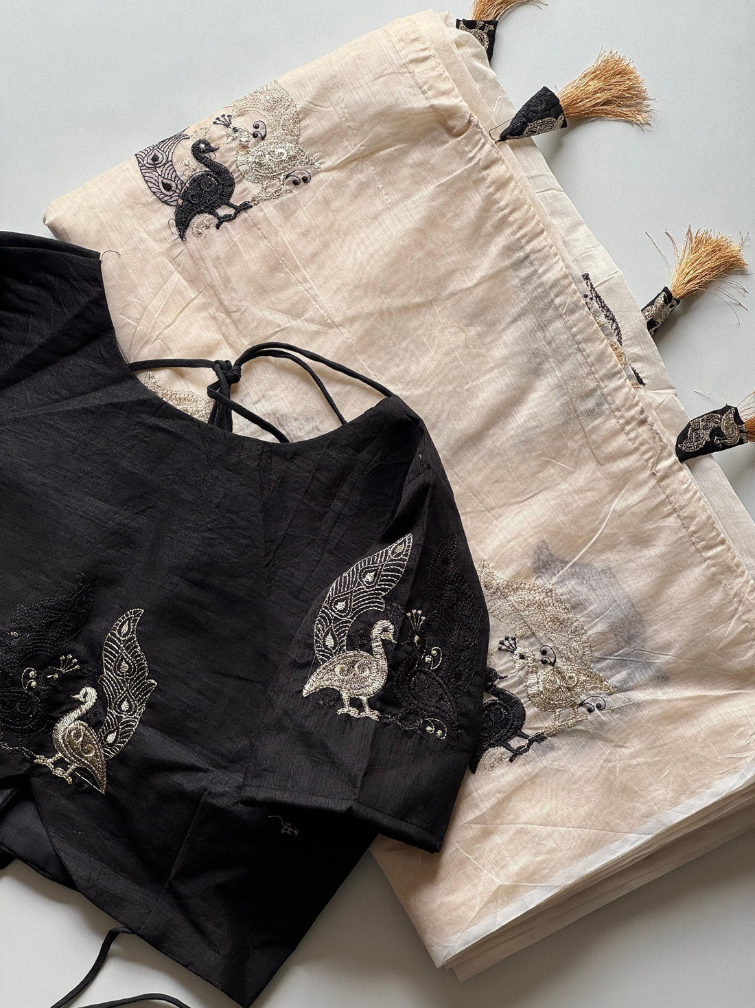 Premium Chanderi Saree with All-Over Peacock Embroidery S2353