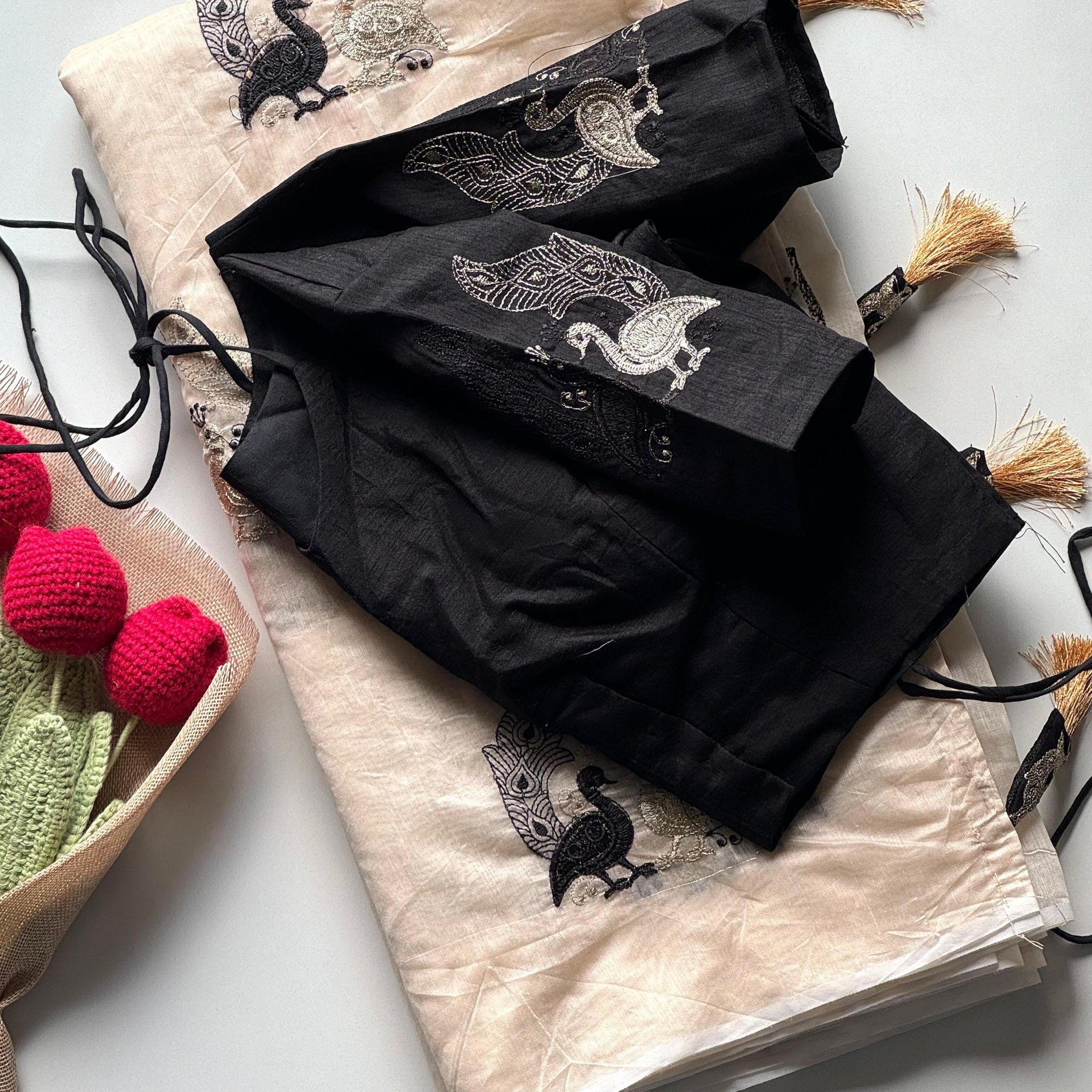 Premium Chanderi Saree with All-Over Peacock Embroidery S2353