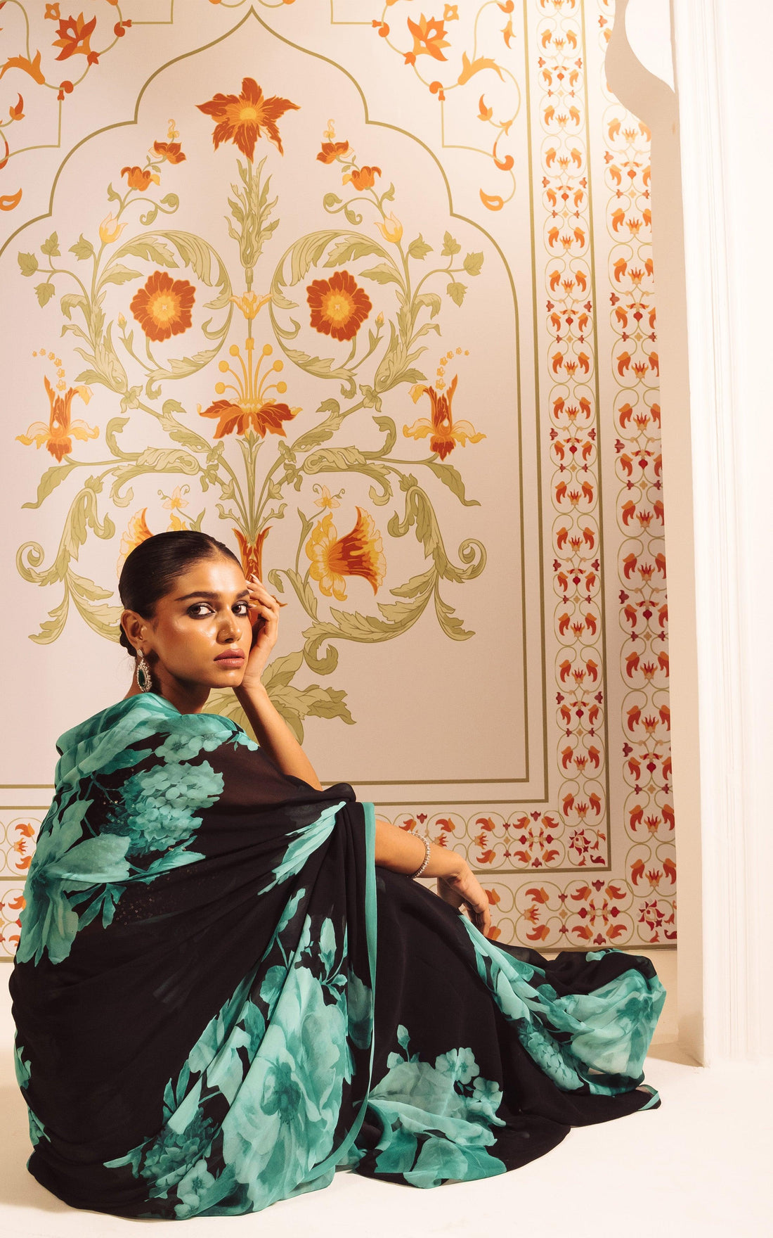 Premium Floral Printed Satin Silk Saree for Party & Evening Wear S8