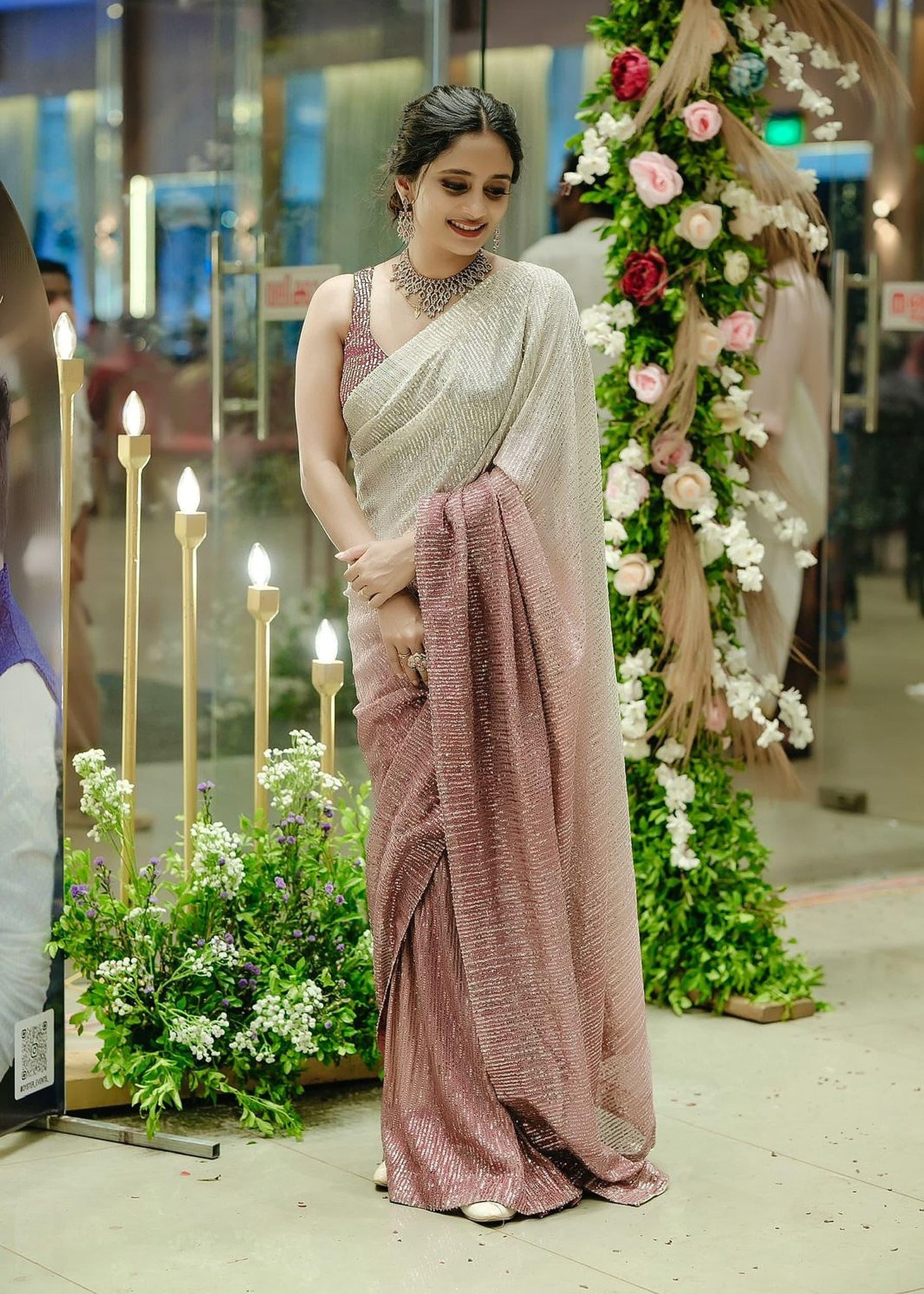 Premium Georgette Printed Saree Rainbow Sequin Embroidery Saree VT-3454