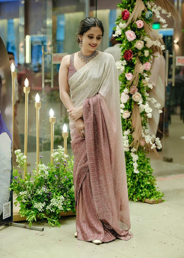 Premium Georgette Printed Saree Rainbow Sequin Embroidery Saree VT-3454