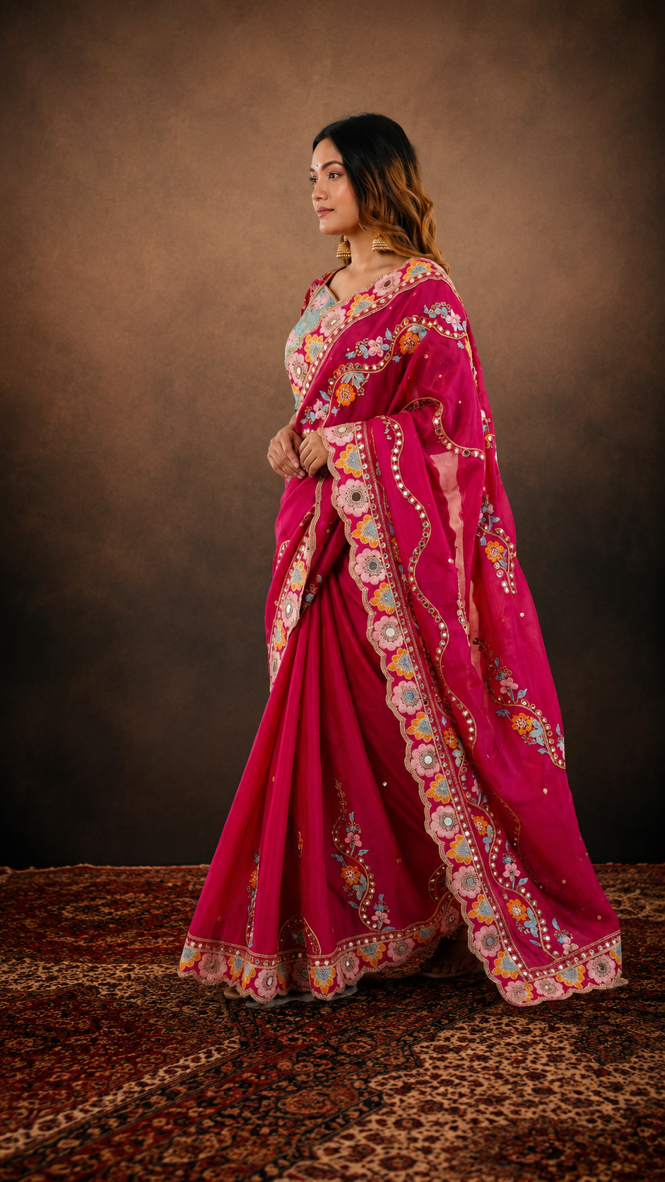 Premium Rangoli Silk Cherry Red Saree with Malti Thread Embroidery, Sequins & Mirror Work RV-S23
