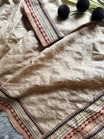 Premium Soft Tussar Silk Saree with Elegant Multicolor Kantha Work VT-1216