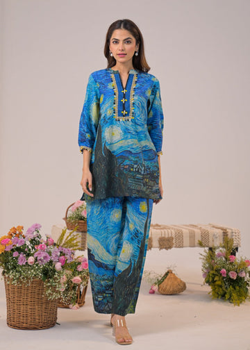 Premium Starry Night Printed Pure Cotton Co-ord set D6259