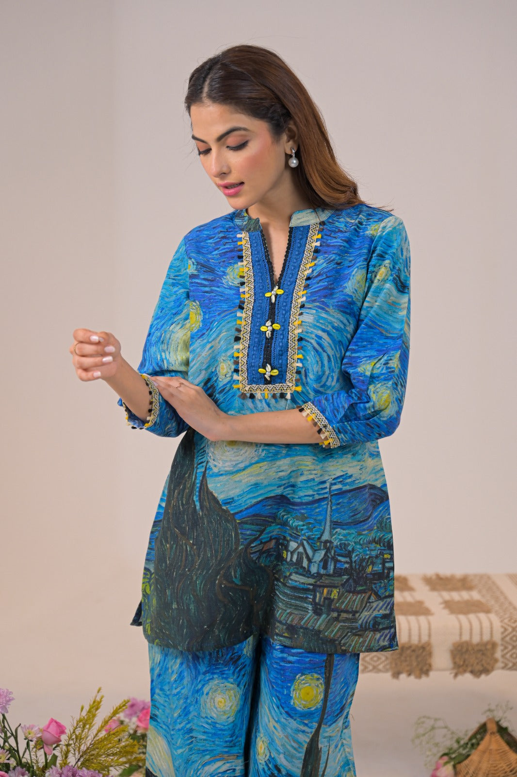 Premium Starry Night Printed Pure Cotton Co-ord set D6259