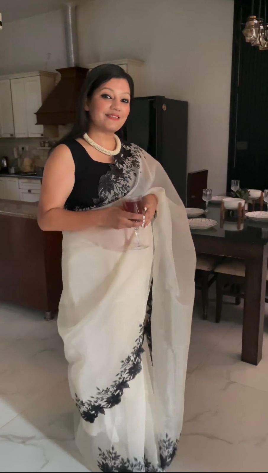 Pure Soft Organza Saree with Black Scalloping & Cutwork S2349