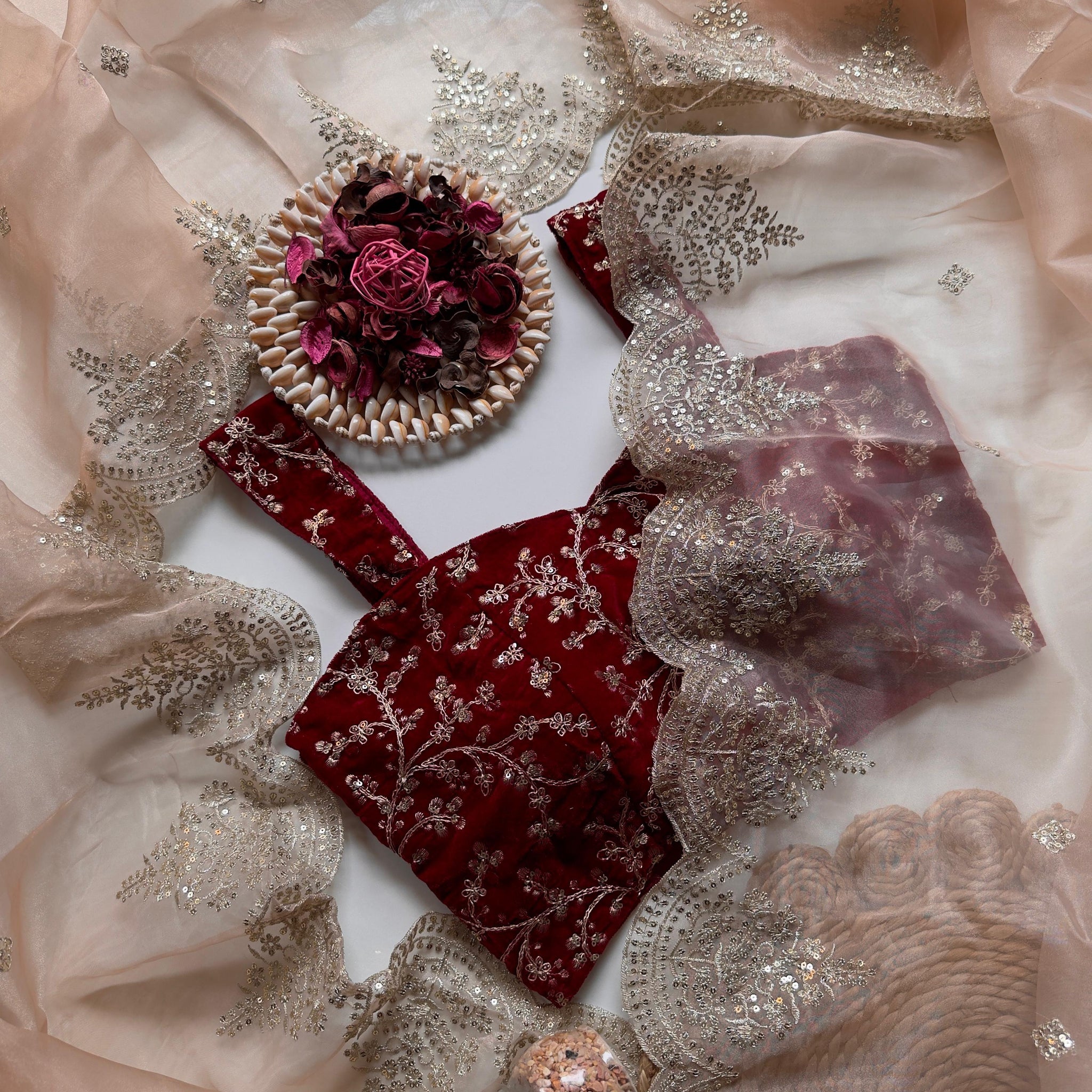 Pure Soft Organza Tissue Saree with Zari Sequin Work & Velvet Blouse - SAMYAK