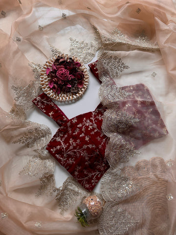 Pure Soft Organza Tissue Saree with Zari Sequin Work & Velvet Blouse - SAMYAK