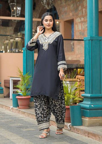 Roman Silk Co-ord Set with Pure Jacquard Bottom co-ord set  – Elegant & Luxe D6260