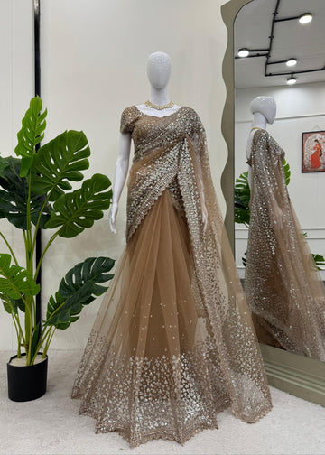 Soft Net Saree with All-Over Sequin Work & Matching Blouse S2521
