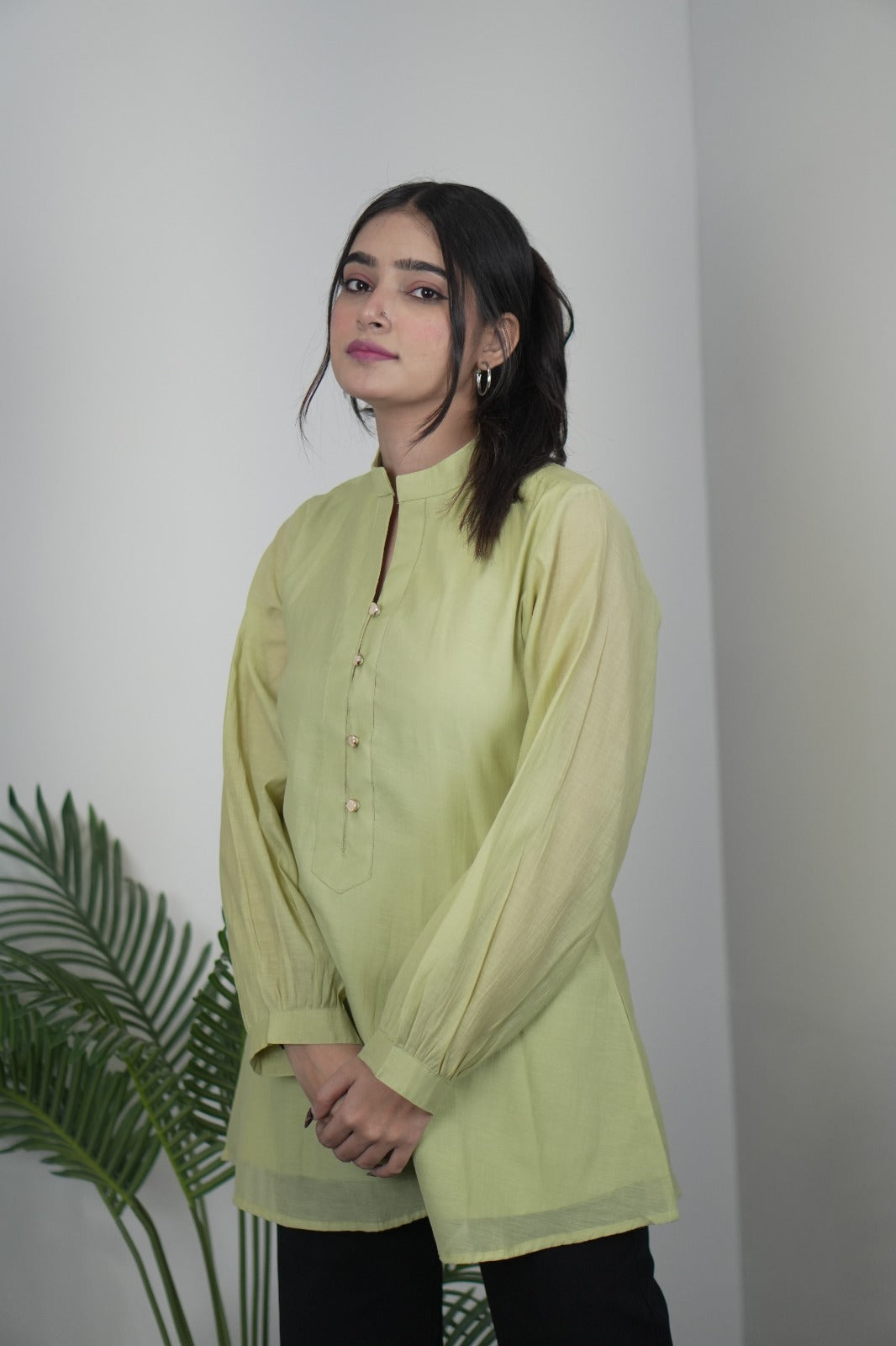 Elegant Pista Green Mul Chanderi Top for Women D6278