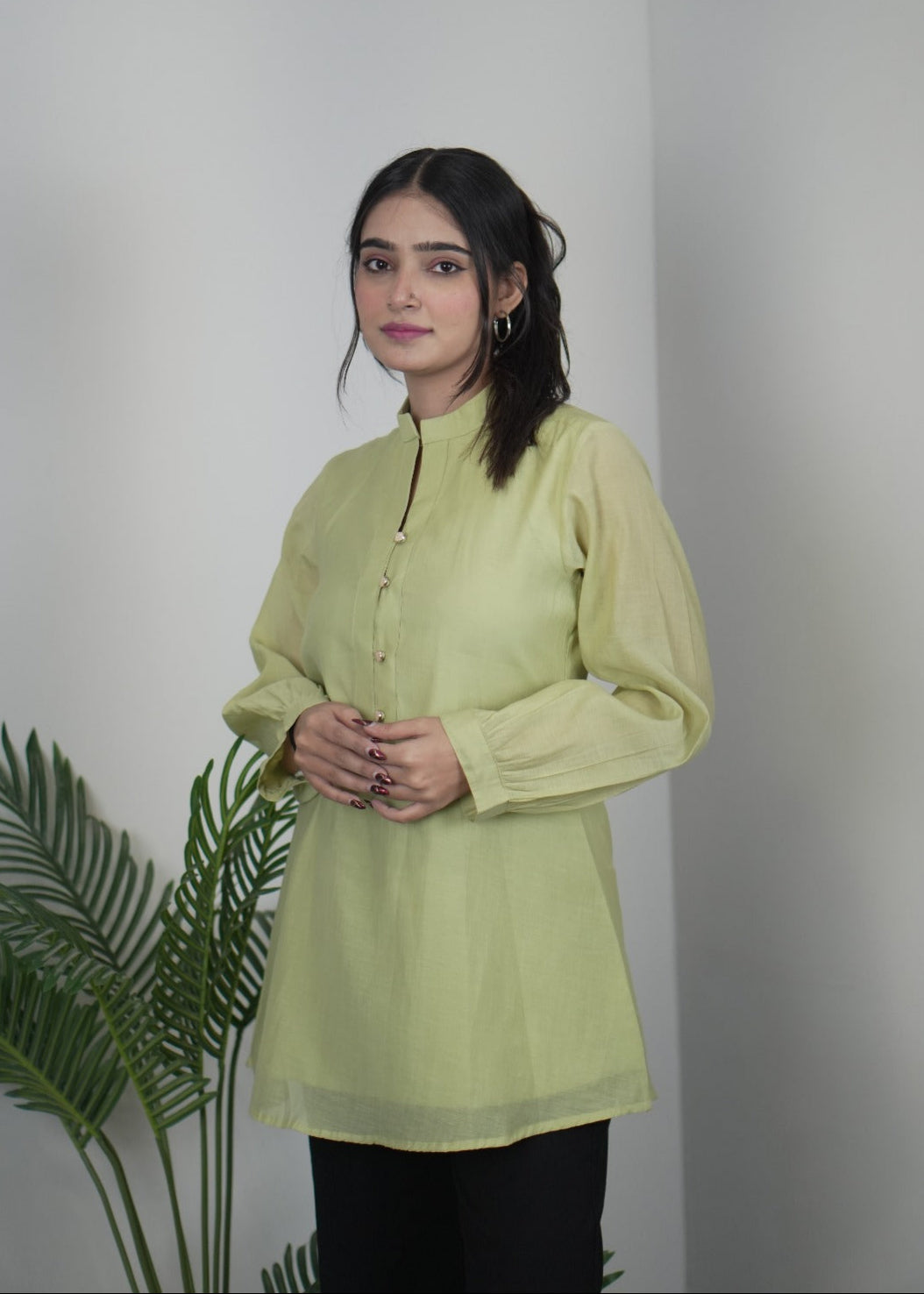 Elegant Pista Green Mul Chanderi Top for Women D6278