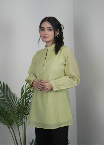 Elegant Pista Green Mul Chanderi Top for Women D6278