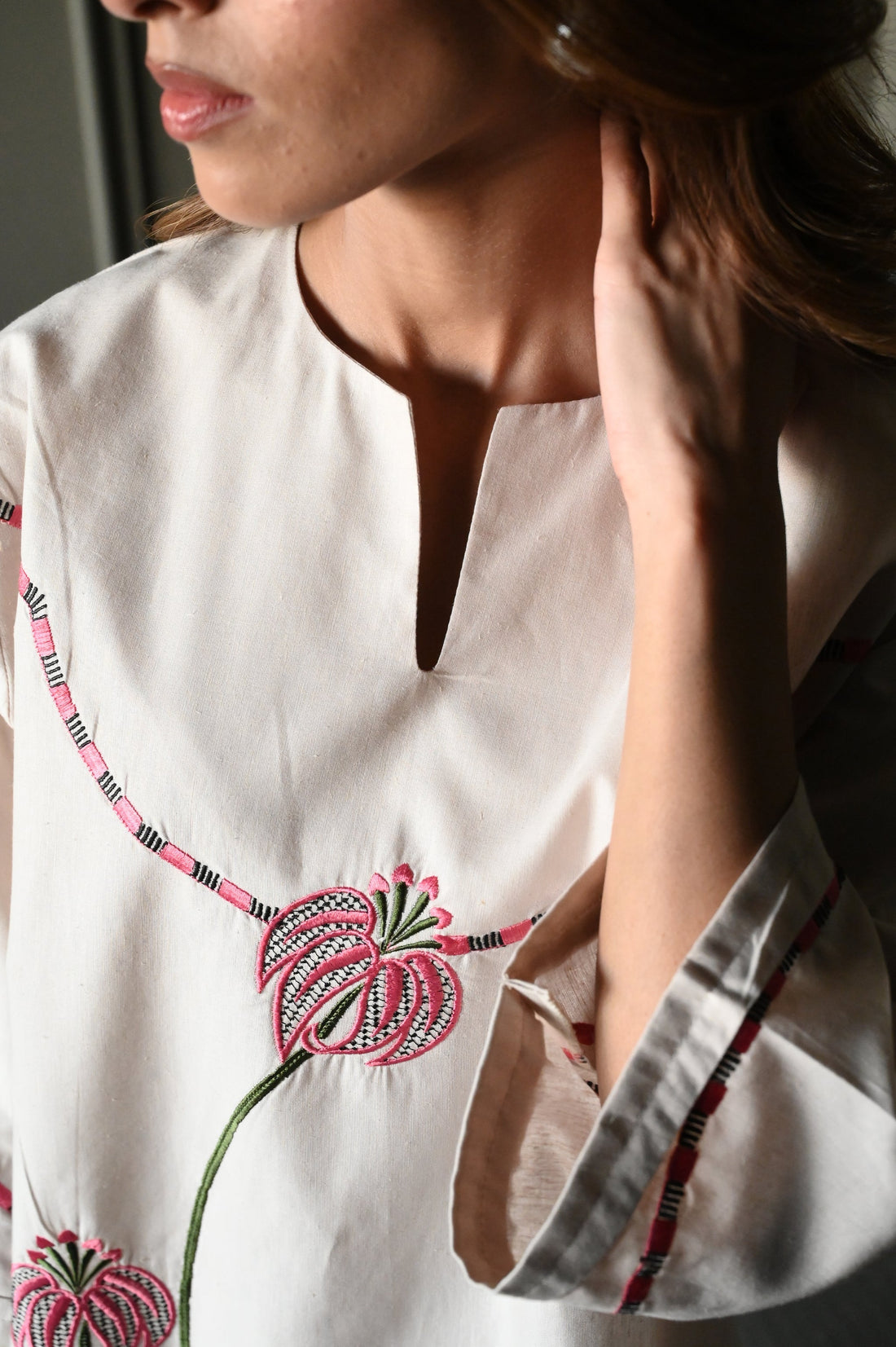 Thread Work Floral Embroidery Co-ord Set for Women D6299