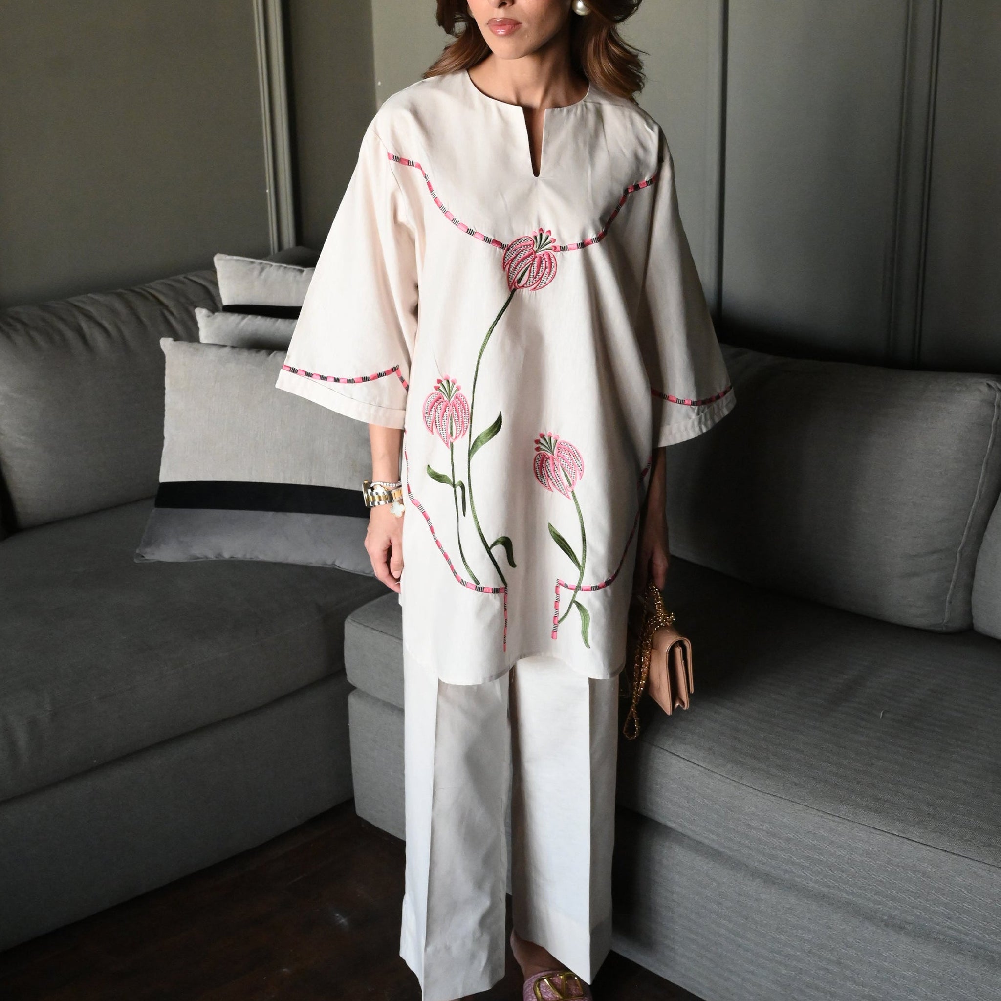 Thread Work Floral Embroidery Co-ord Set for Women D6299