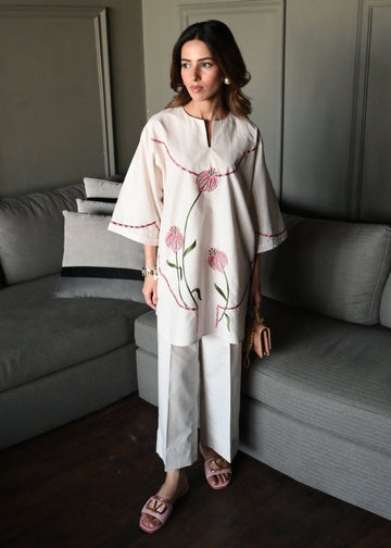 Thread Work Floral Embroidery Co-ord Set for Women D6299