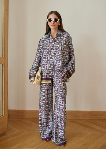 Trendy Armani silk Printed Co-ord Set with Relaxed Fit Pants D6316