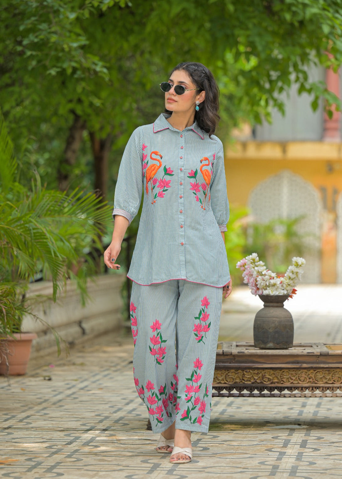 Vibrant Flamingo Printed Pure Cotton Co-ord Set – Fresh & Playful Style D6257