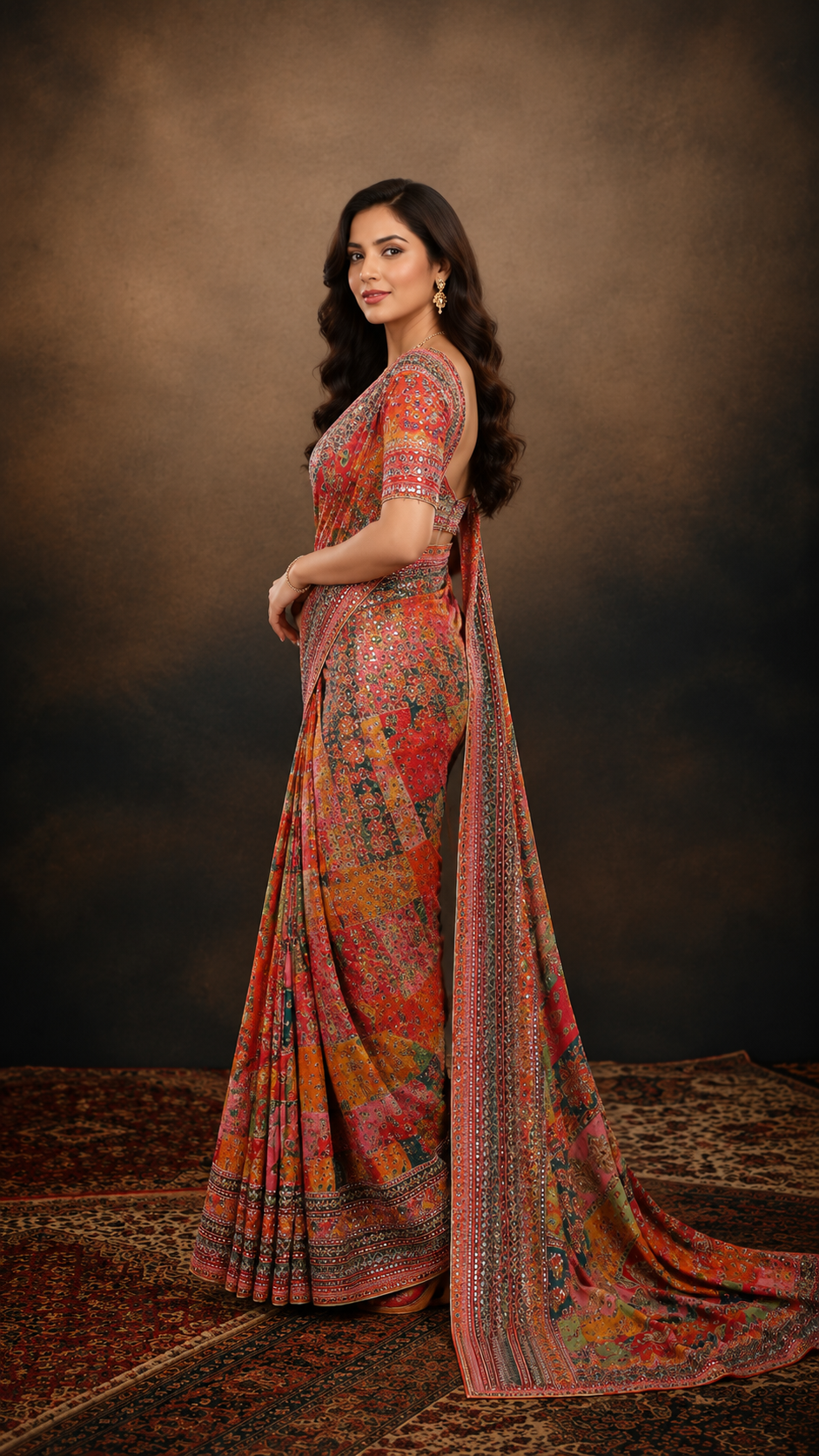 Wedding & Festive Wear Kalamkari Chinon Silk Saree with Mirror Work RV-S22