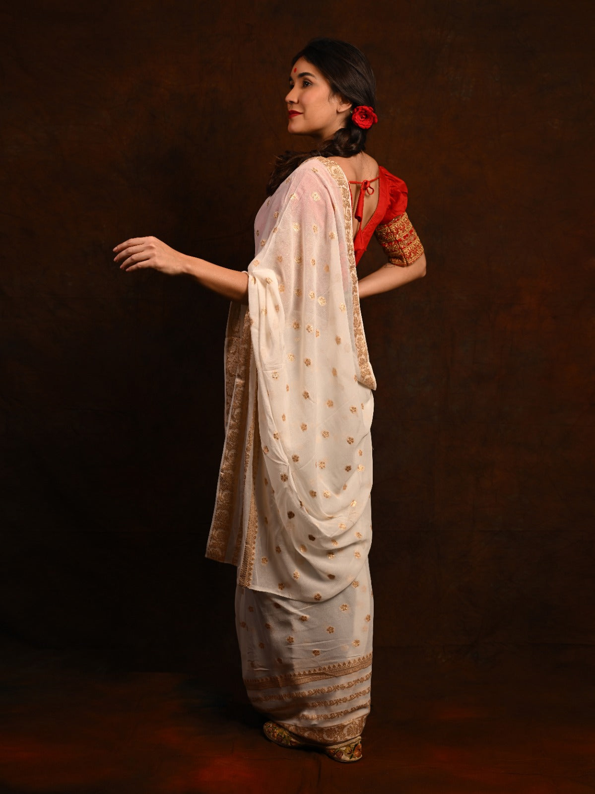 Perfect wedding and festive outfit featuring a Viscose Georgette Saree with a silk blouse.
