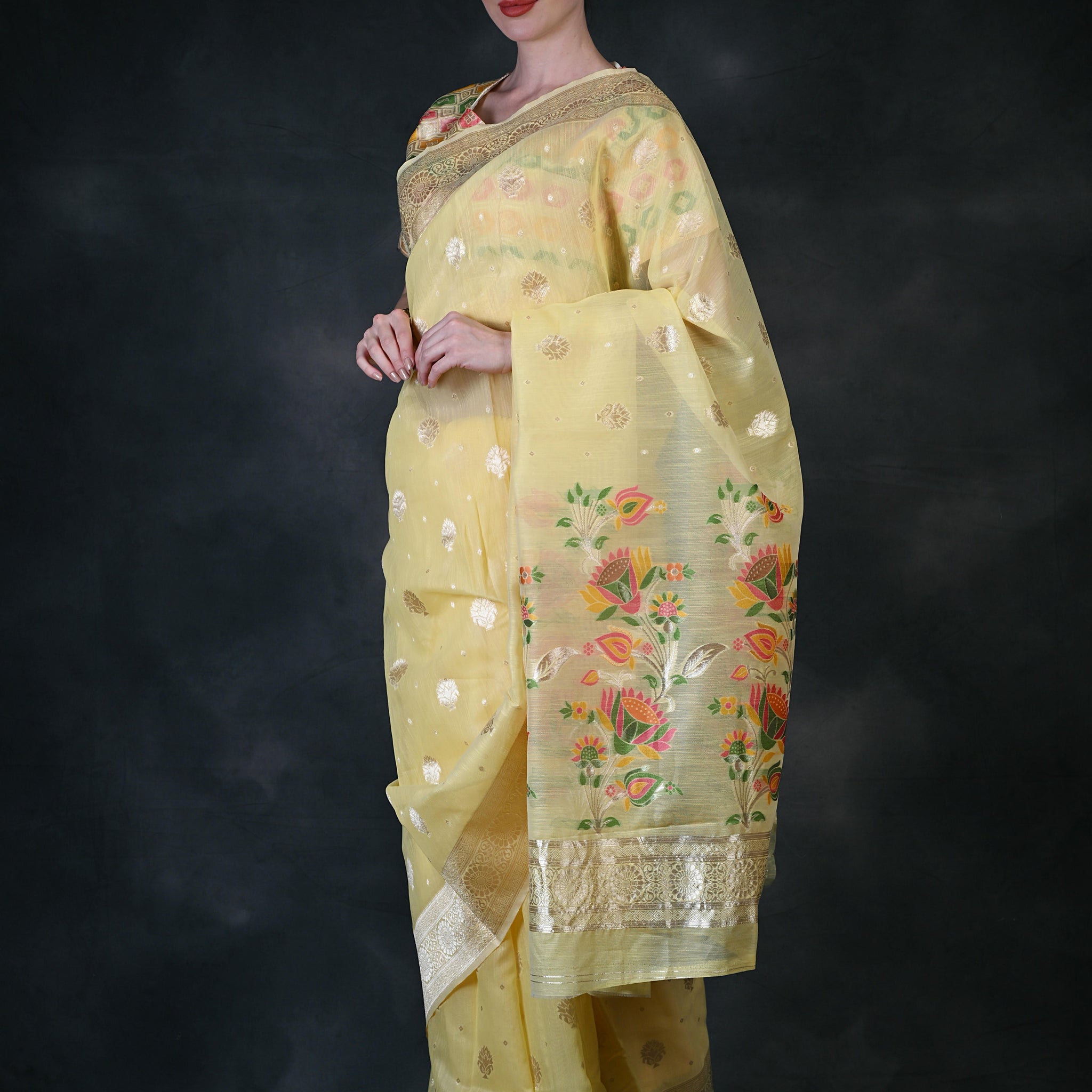 Yellow Party wear Banarasi Silk Designer saree PRK003